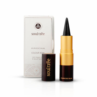 SoulTree Ayurvedic Kajal | Pure Black 011 | Black Shade | Enriched with 100% Organic Ghee, Almond Oil & Camphor | Soothe, Cool & Nourish Eyes | Soothes, Cools, and Nourishes Eyes with Gentle Care 3gm